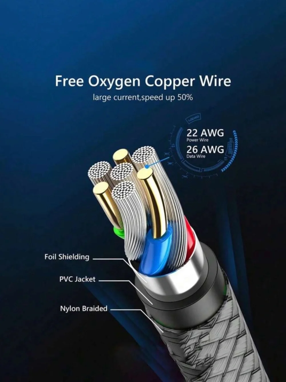 USB-C to USB-A Braided Charging Cable - Silver